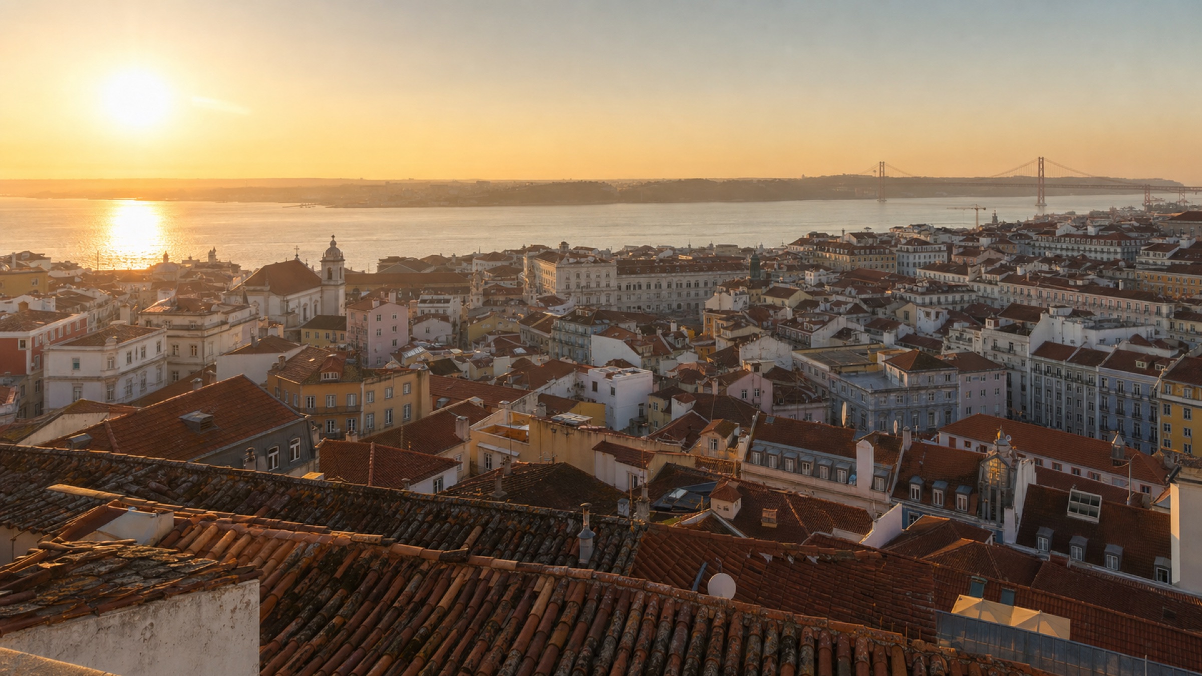 Portuguese rooftops at golden hour